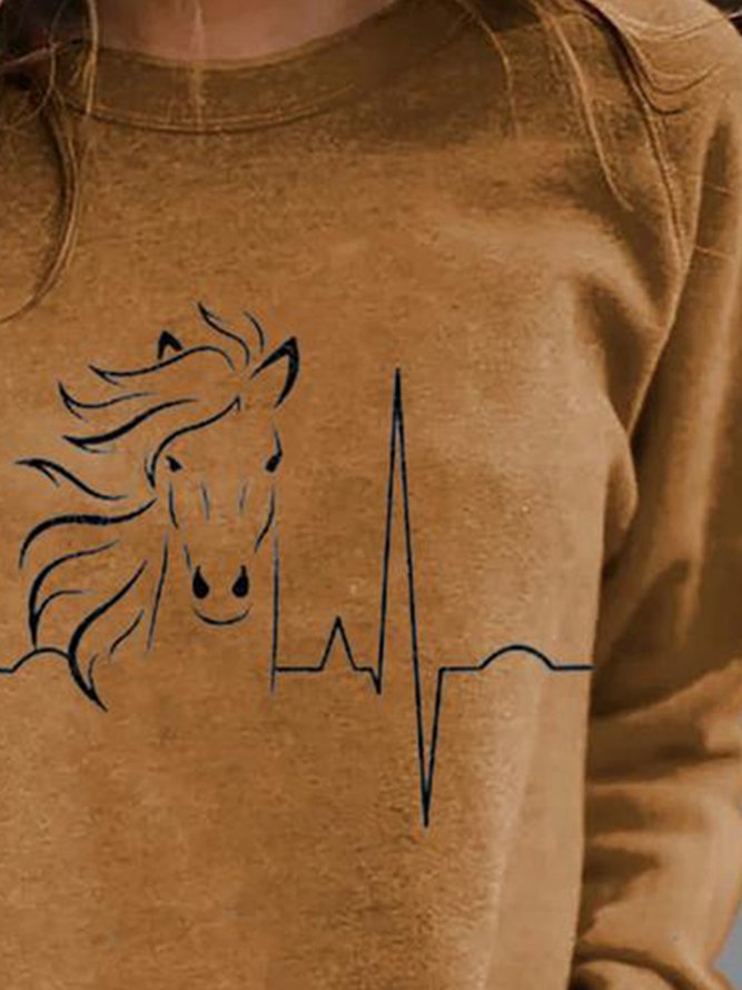 Horse Heartbeat Print Long Sleeve Sweatshirt