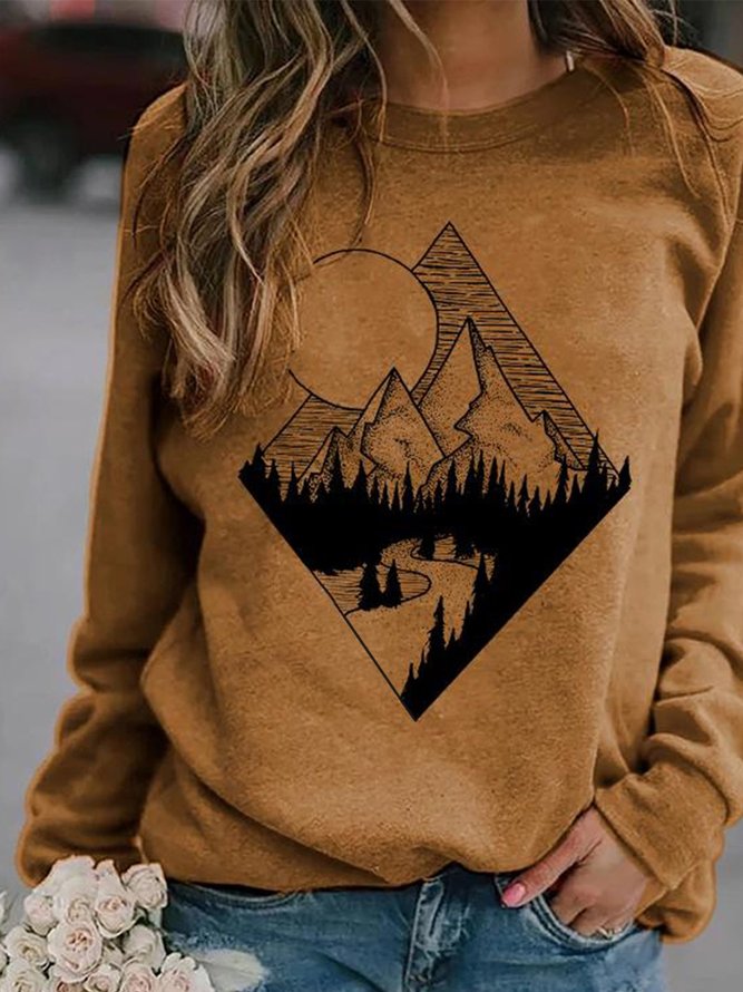 Brown Abstract Shift Long Sleeve Printed Sweatshirts