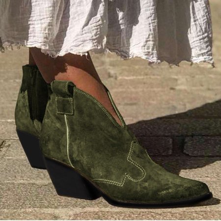 Bohemian mid-heeled pointed boots