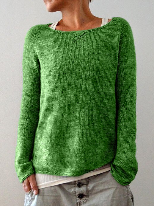 Solid Crew Neck Casual Sweater