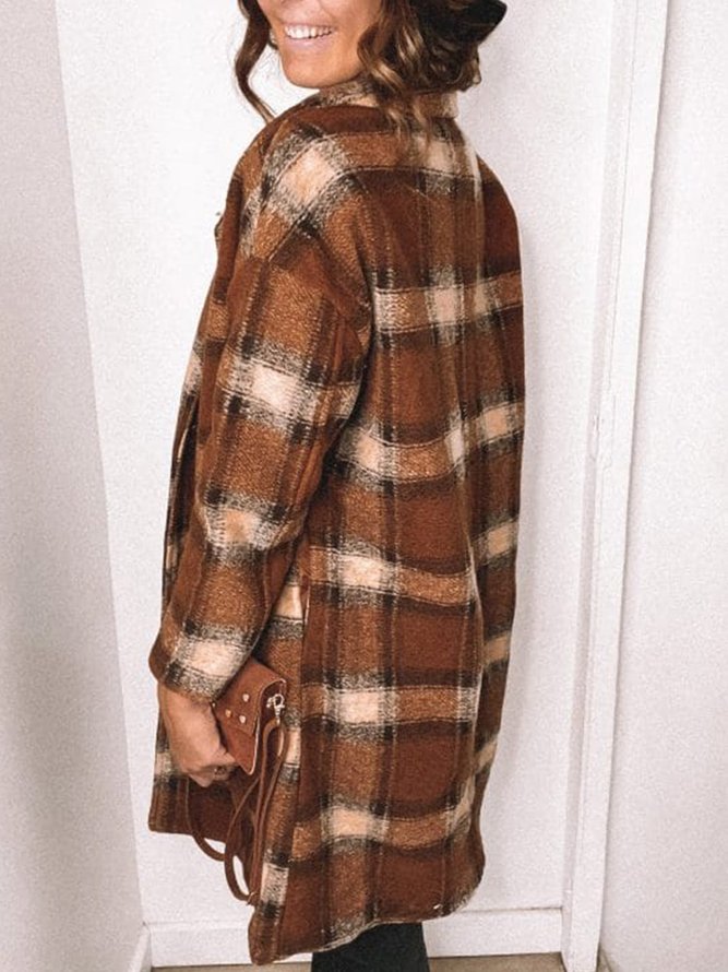 Brown Checkered/plaid Long Sleeve Outerwear