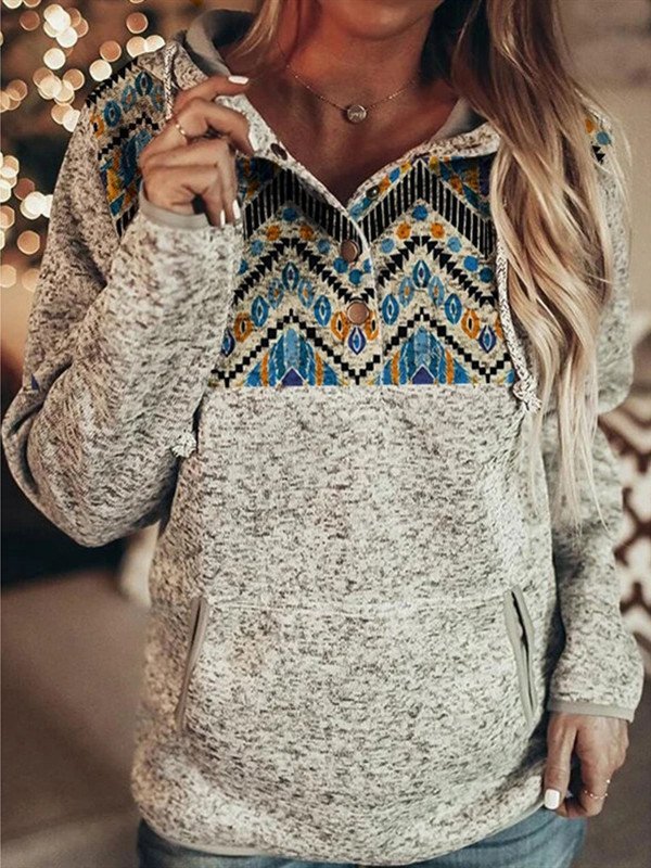 Casual Tribal Print Hooded Long Sleeve Sweatshirt