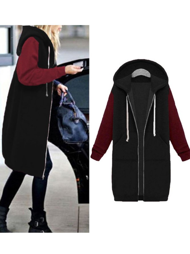 Cotton-Blend Hoodie Casual Long Sleeve Knit coat