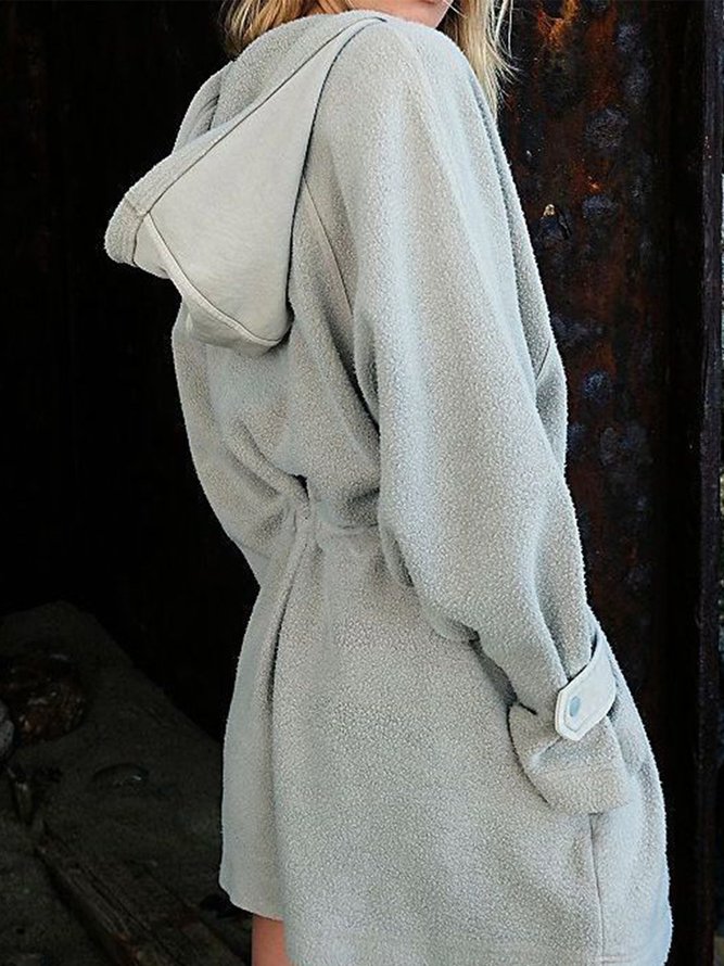 Long Thickened Hooded Coat With Adjustable Waist