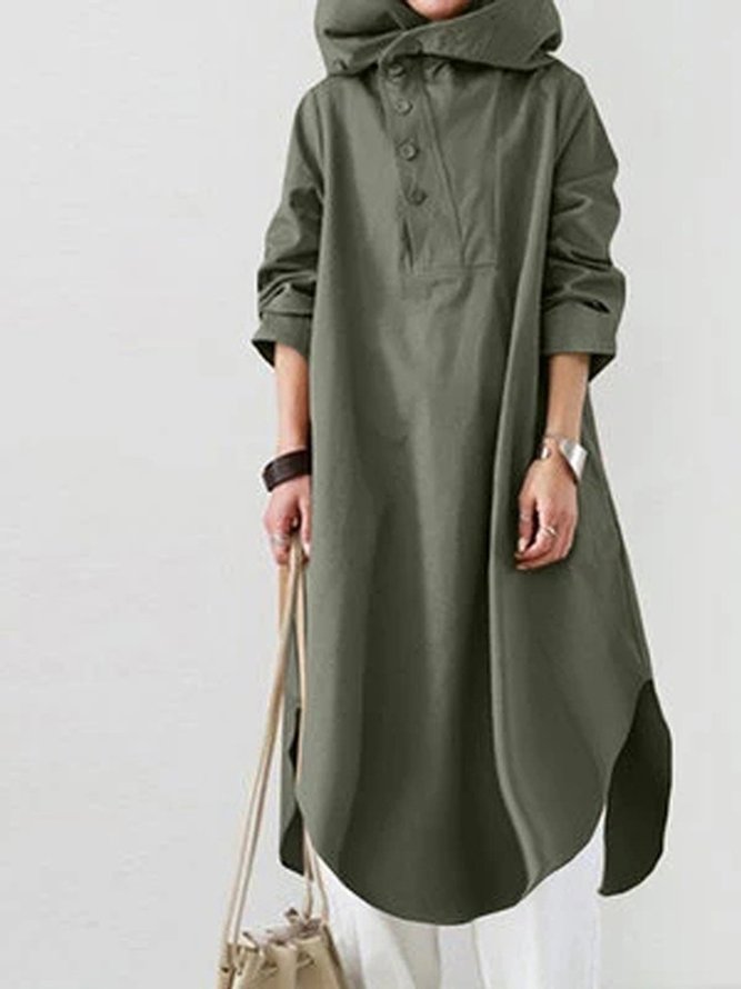 A-Line Long Sleeve Cotton Hoodie Dresses