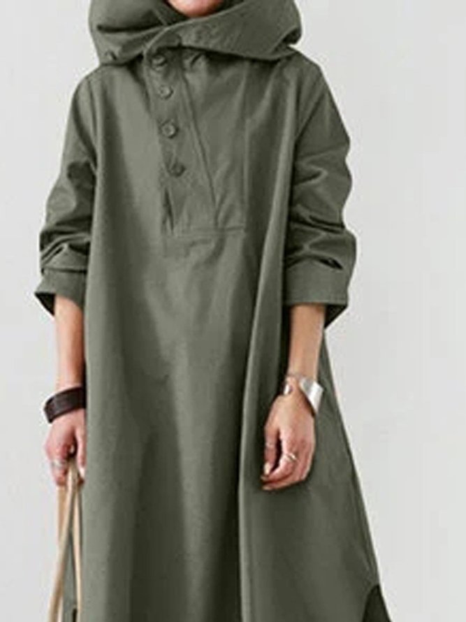 A-Line Long Sleeve Cotton Hoodie Dress