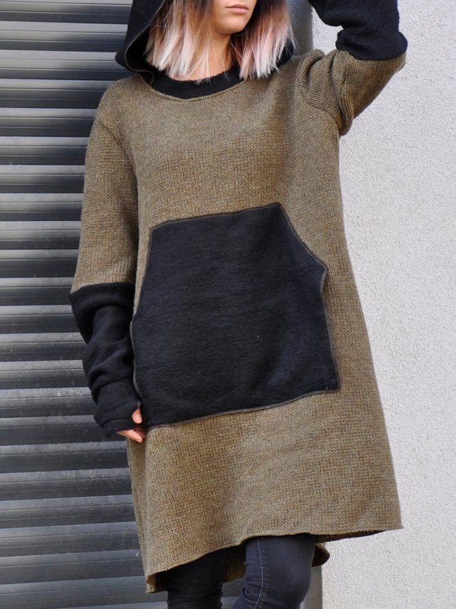 Camel Shift Color-Block Casual Long Sweater
