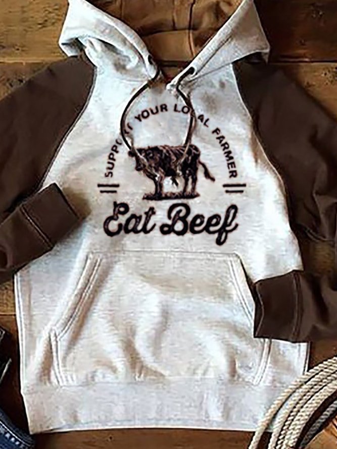 Brown Hoodie Casual Animal Shift Sweatshirt