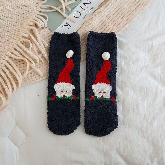 Christmas socks embroidery three-dimensional household coral velvet cartoon socks