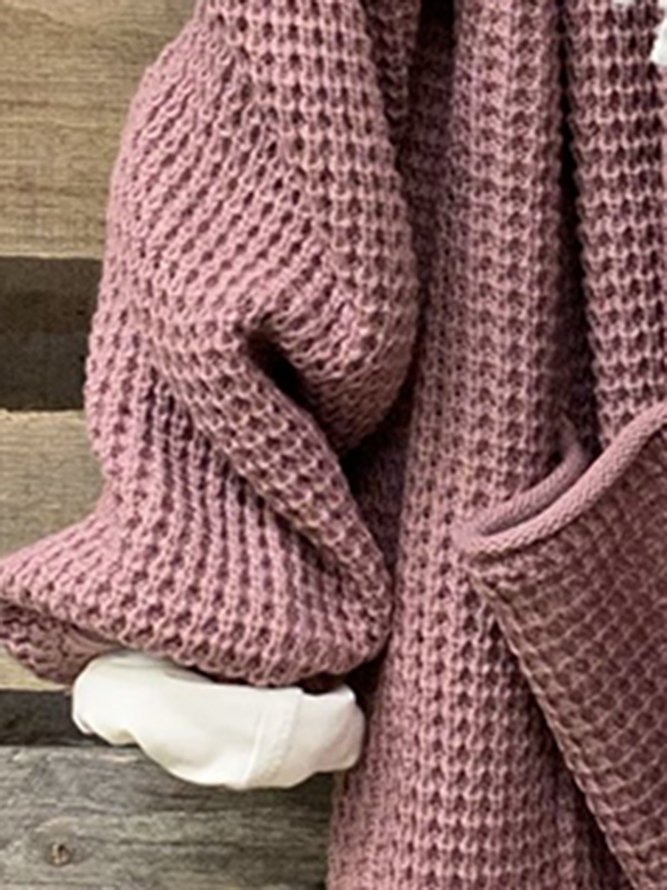 Pink Acrylic Long Sleeve Plain Sweater