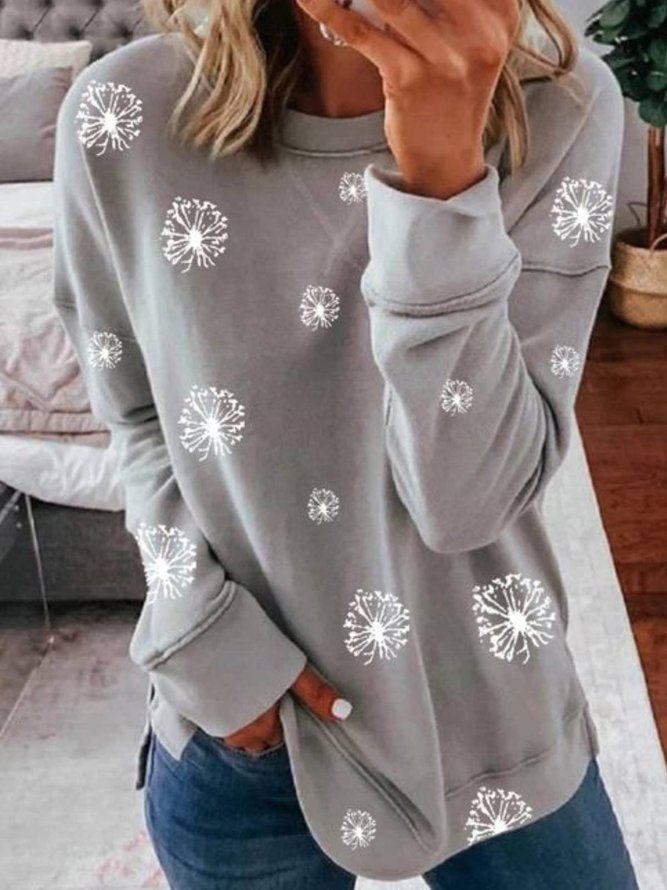 Casual Long Sleeve Cotton Round Neck Shirts & Tops