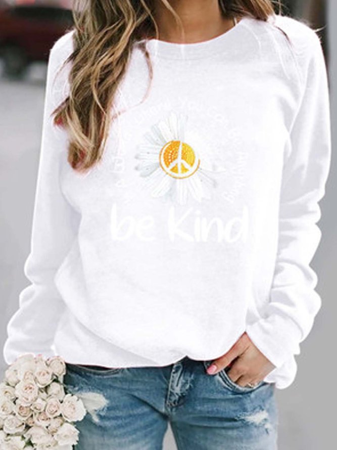 Floral  Long Sleeve  Printed  Polyester Crew Neck Top