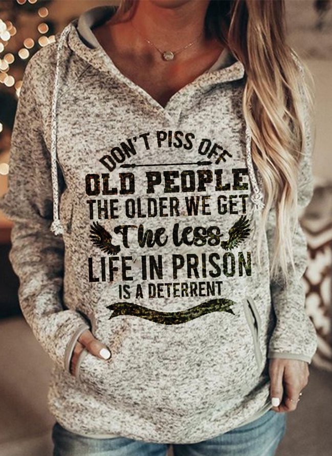 Old People Gray Vintage Letter Printed Shirts & Tops
