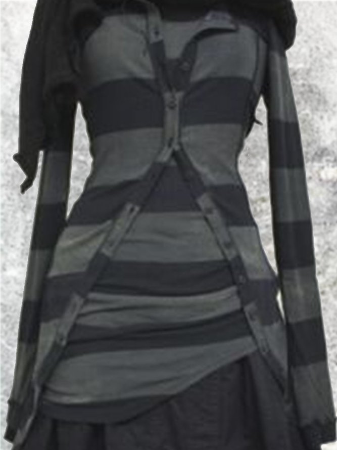 Cotton-Blend A-Line Stripes Casual Weaving Dress