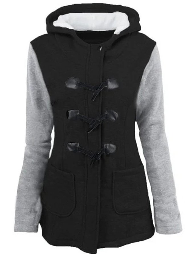 Black Hoodie Long Sleeve Fleece Coat