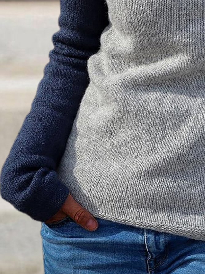 Fall/winter raglan sleeves front center zipper Geometric Crew Neck Long Sleeve Casual Sweater