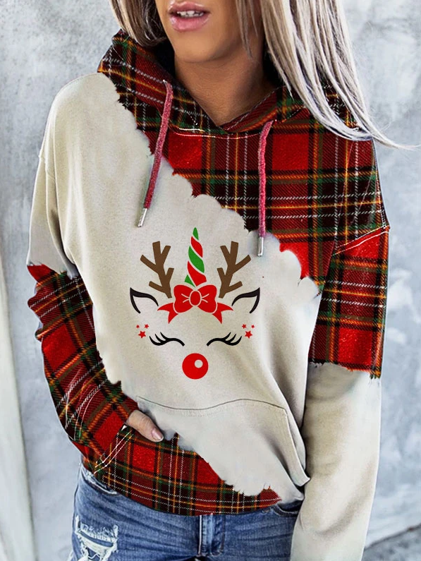 Christmas Print Long Sleeve Casual Hoodie Sweatshirt