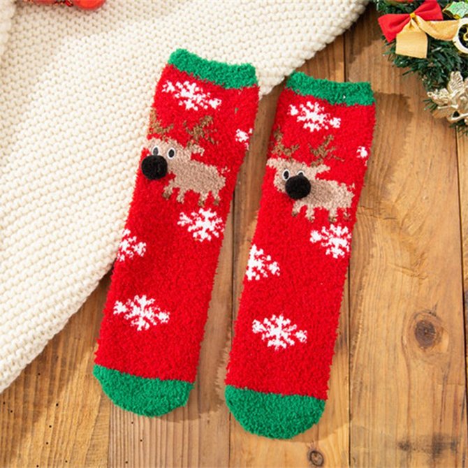 Coral velvet Christmas lady's socks