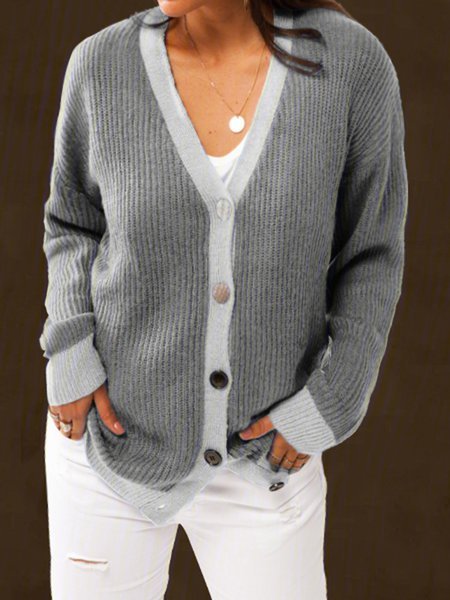 Knitted Plain V Neck Casual Sweaters