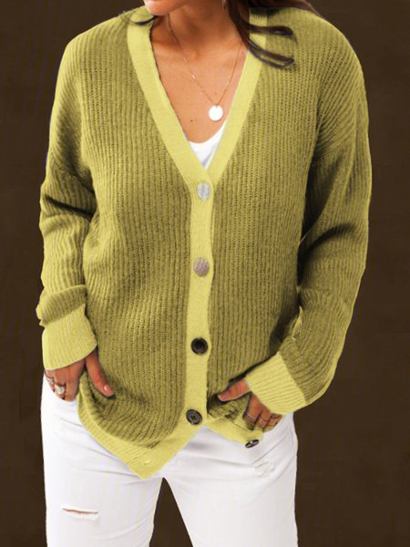 Knitted Plain V Neck Casual Sweaters