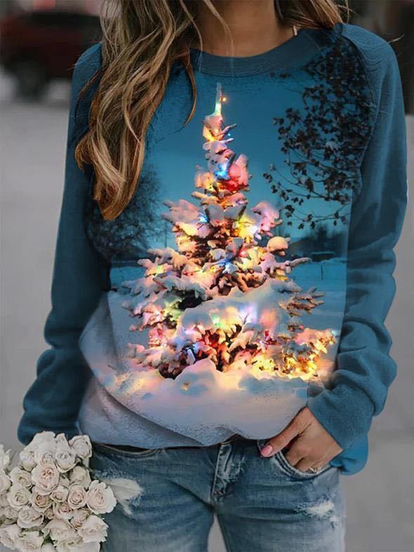 Casual Long Sleeve Christmas Print Sweatshirts