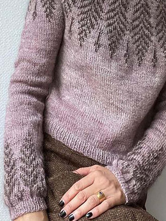 Long Sleeve  Cotton-blend Crew Neck Camel Knit Sweater