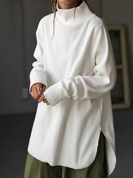 Long Sleeve Turtleneck Solid Knitted Sweater
