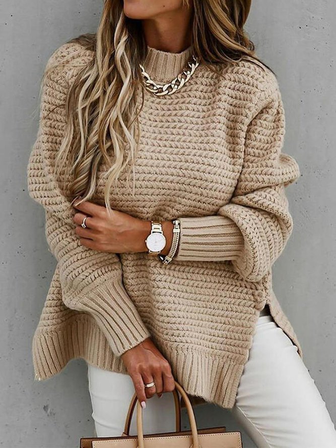 Solid Stand Collar Casual Sweaters