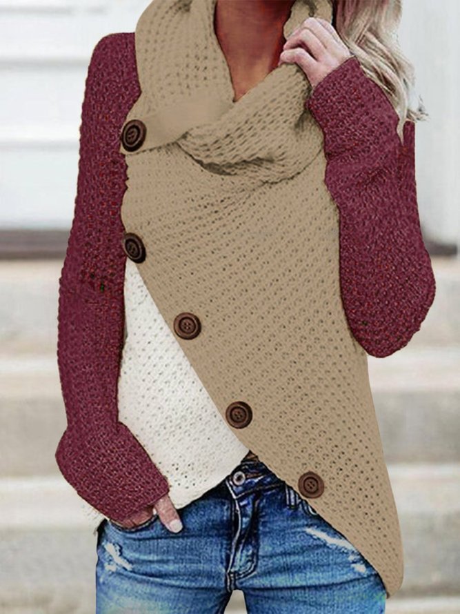 Ladies Irregular Knit Turtleneck Shift Turtleneck Long Sleeve Sweater