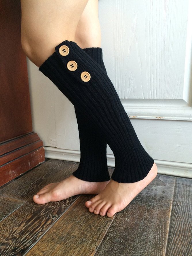 Solid-color button woollen knitted garter cover retro boot cover