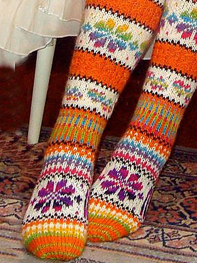Colorful woolen flower socks