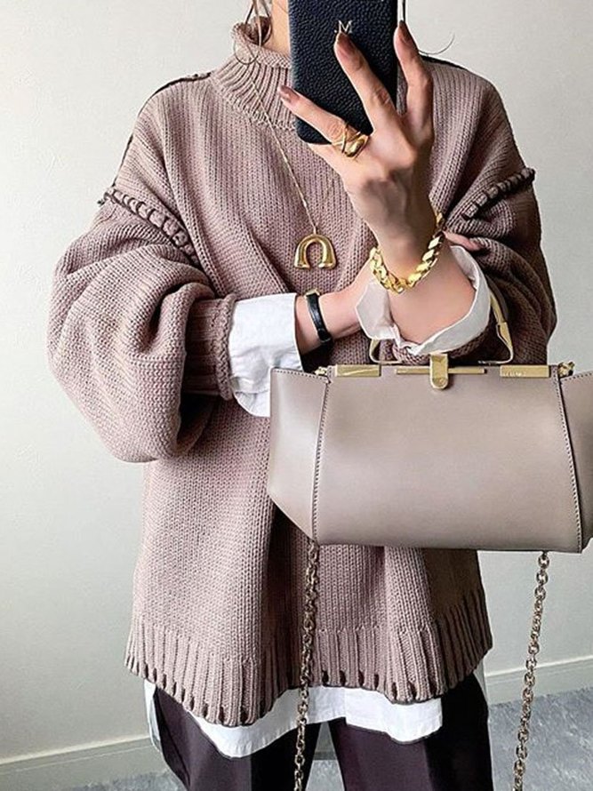 Solid Long Sleeve Statement Sweater
