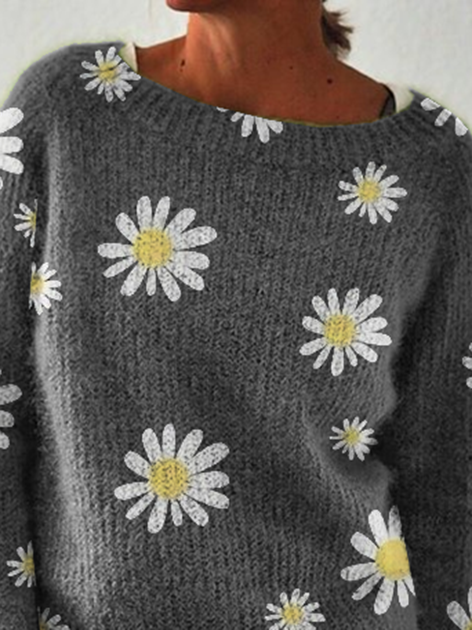 Long Sleeve Shift Floral Sweater