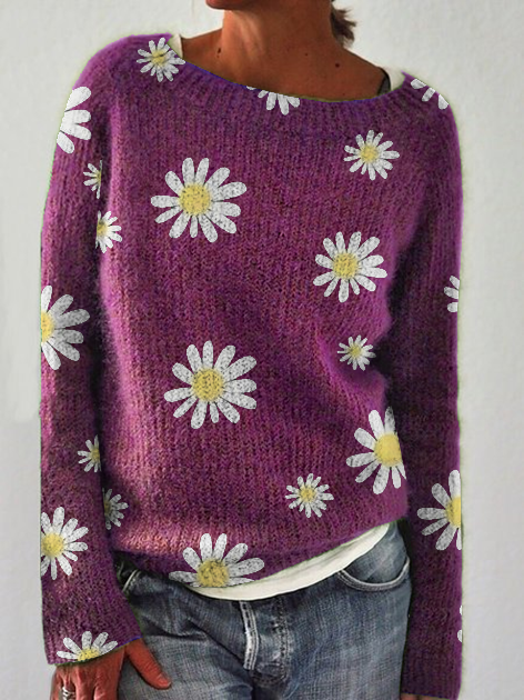Shift Crew Neck Floral Long Sleeve Sweater