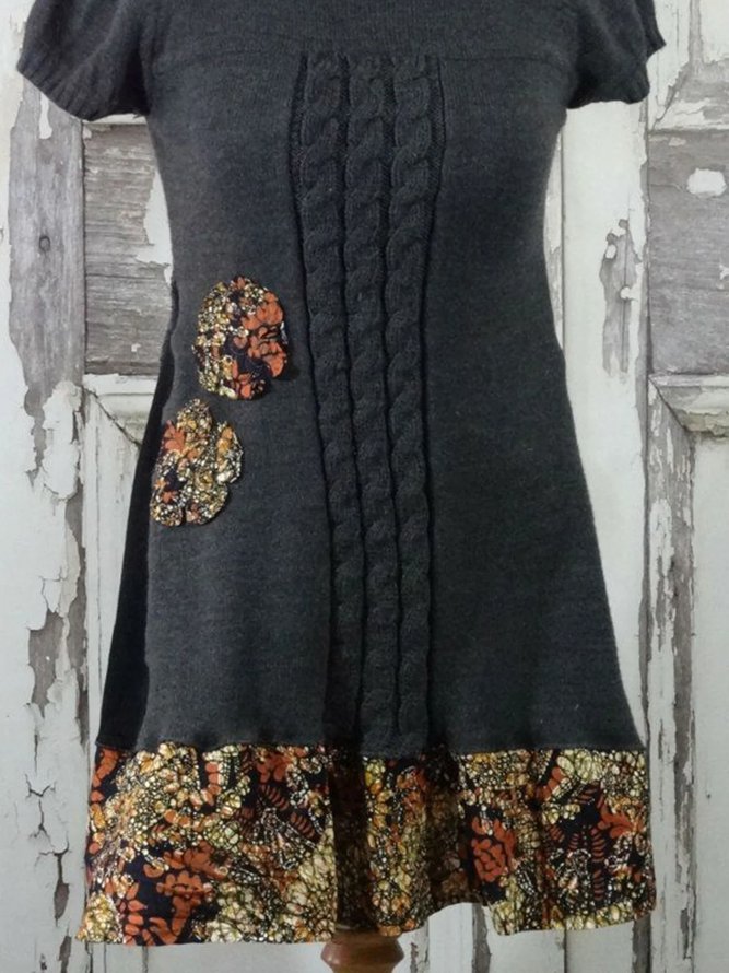 Acrylic Short Sleeve Paneled Cowl Neck Mini & Short Dresses