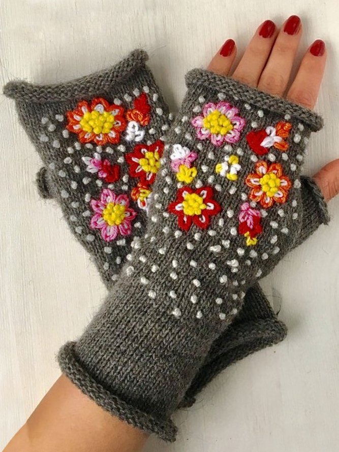 Embroidered Flower Fingerless Gloves Gloves anniecloth
