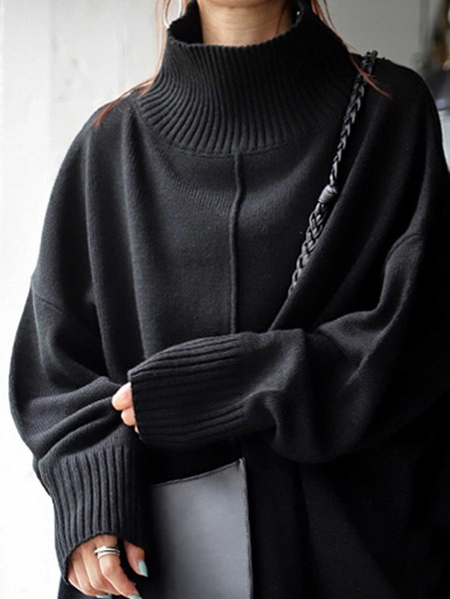 Turtleneck Long Sleeve Knitted Solid Sweater