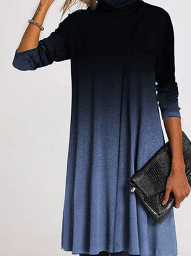 Elegant Ombre/tie-Dye Long Sleeve Cotton-Blend Weaving Dress