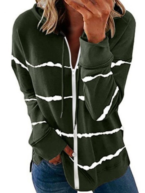 Long Sleeve Striped Casual Cotton-Blend Outerwear