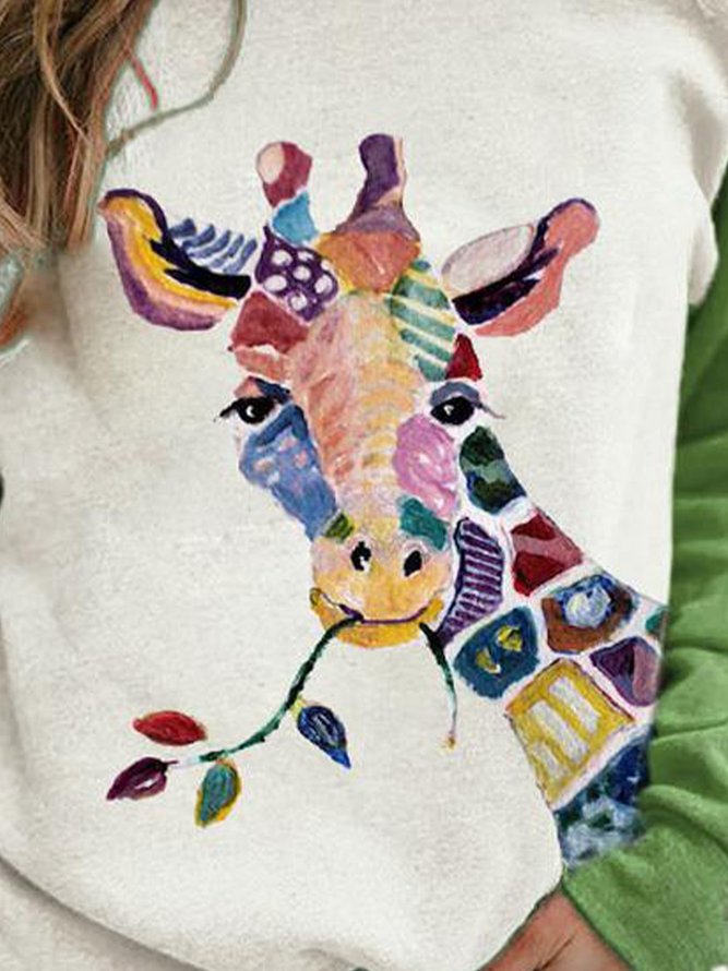 Long Sleeve Shift Animal print Casual Sweatshirt