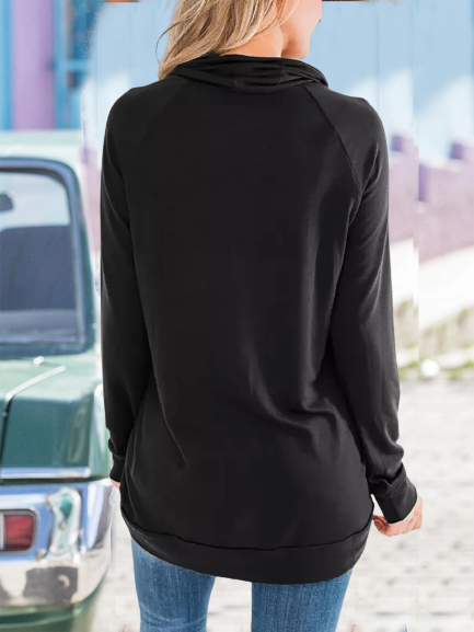 Black Casual Cowl Neck Pullover Sweatshirts