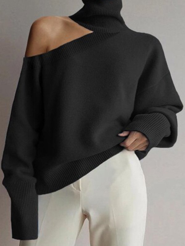 Long Sleeve Casual Cold Shoulder Sweater