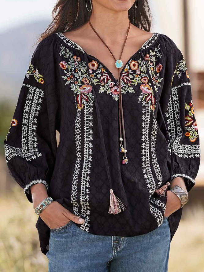 Casual Long Sleeve Floral Tops