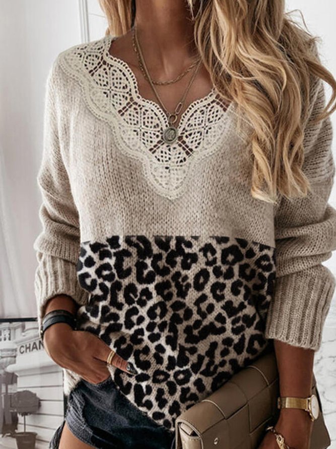 Knitted Casual Long Sleeve V Neck Sweater