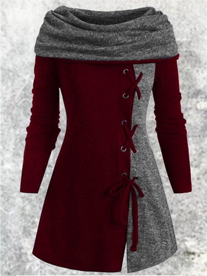 Solid Slit Long Sleeve Casual Weaving Dress