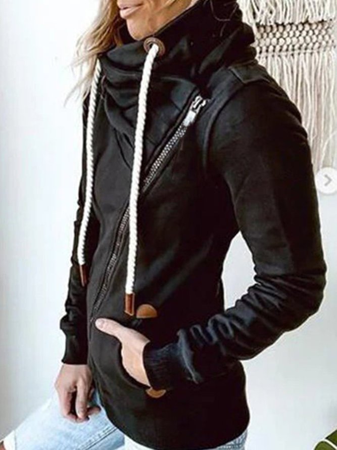 Black Hoodie Long Sleeve Pockets Knit coat