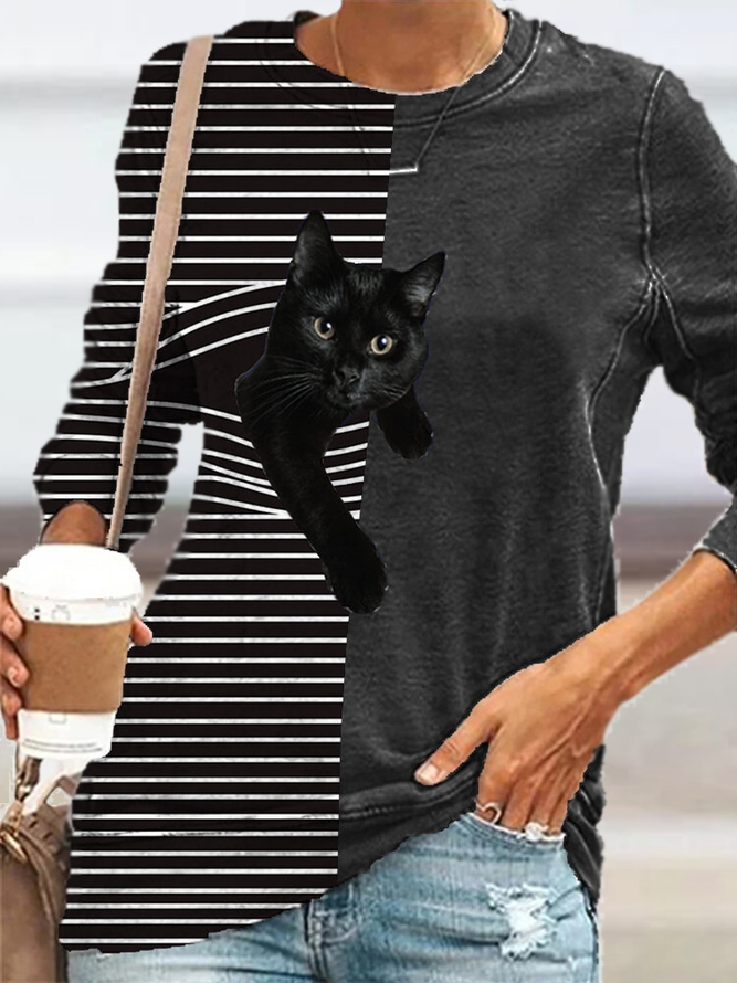 Cat Stripes Casual Shirts & Tops
