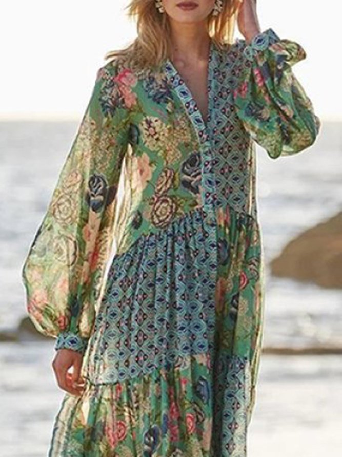 Swing Boho Balloon Sleeve Weaving Dress anniecloth