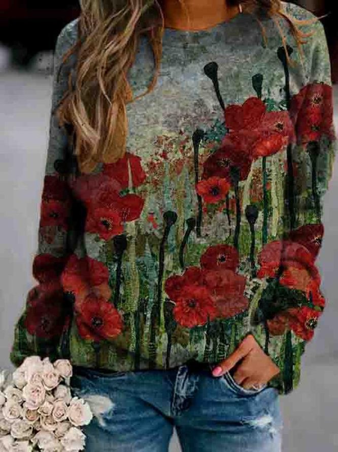Women Flower Print Sweatshirt