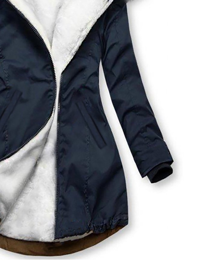 Long Sleeve Casual Plain Fleece Coat